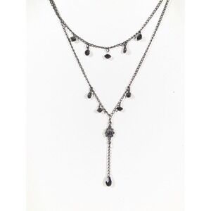 Robert Rose Black Gray Crystal Layered Necklace Gothic Y Drop Charm 17in